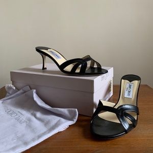 Gorgeous Jimmy Choo Black Kid Leather New Kitten Sandals- size 10 1/2
